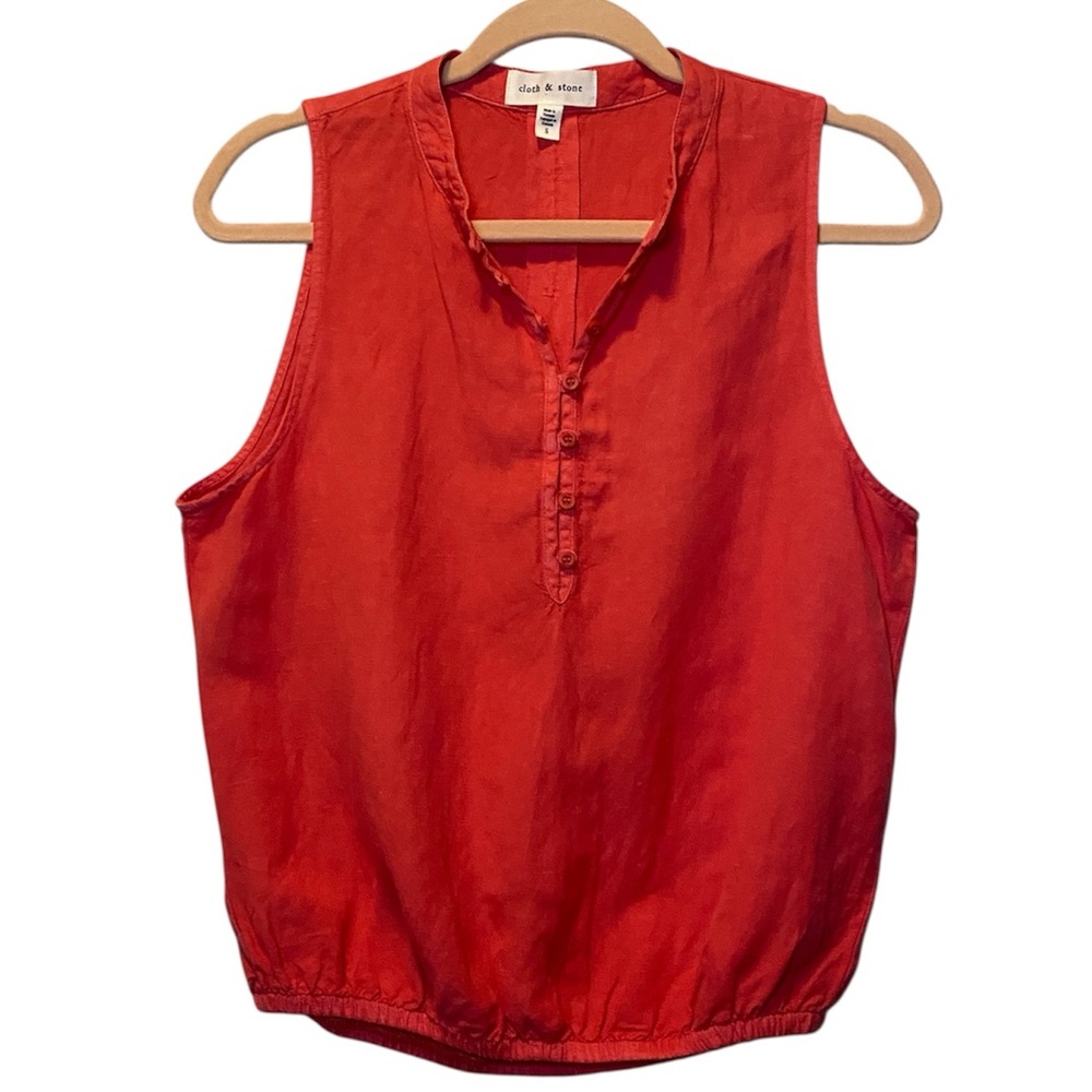 Cloth & Stone Henley Tank Women's Small Red Sleeveless Linen Blend Casual Top